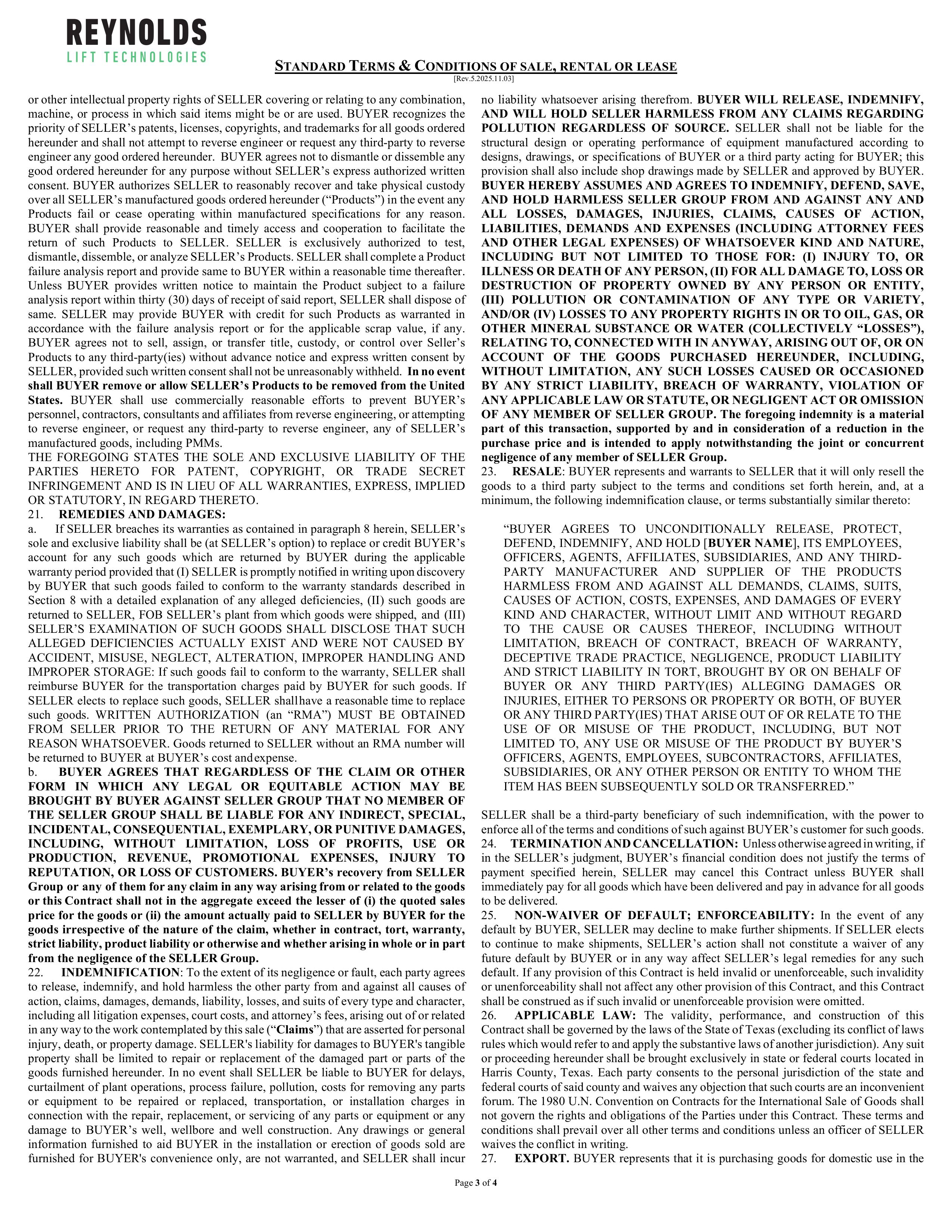 Reynolds Standard Terms and Conditions page 3